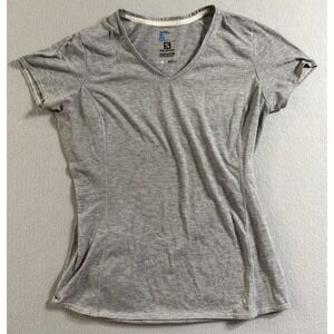 Salomon Women's Gray V-neck Active T-shirt Active Dry w/ Back Pocket, size M